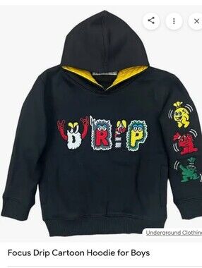Focus Drip Cartoon Hoodie Boys Size 16